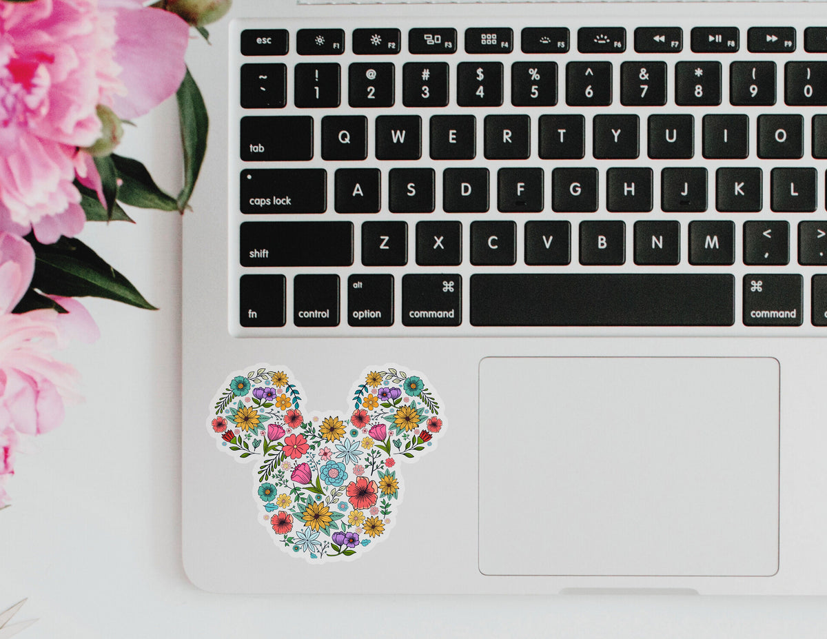 Floral Mickey Head Disney Transparent Sticker