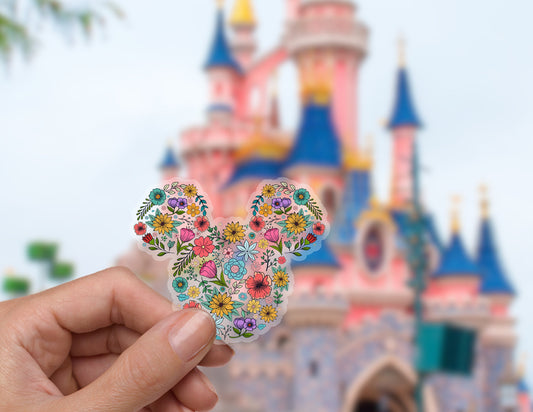 Floral Mickey Head Disney Transparent Sticker