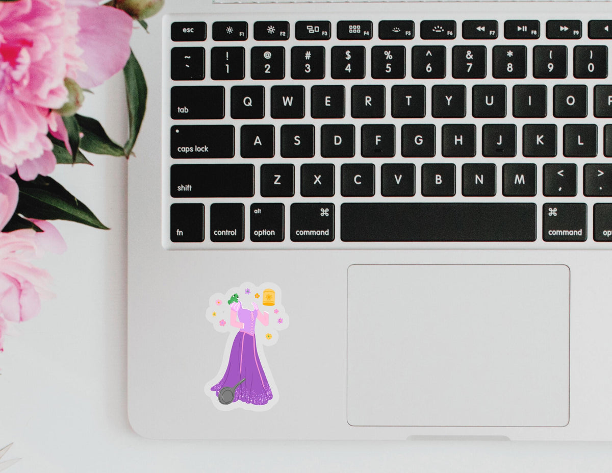 Rapunzel Dress transparent sticker, pascal, disney gift, disneyland stickers, tangled, water bottle sticker, cell phone sticker, planner