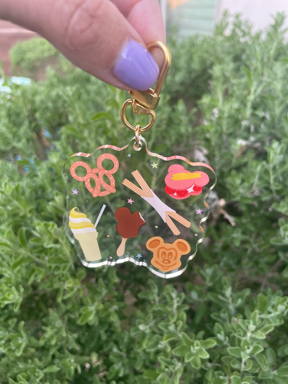 Disney snacks acrylic keychain, mickey waffles, churro, dole whip, car keys, lanyard, backpack, purse, back to school, gifts for her