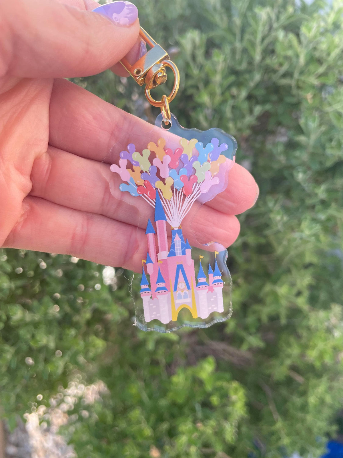 Disney castle with balloons acrylic keychain, car keys, lanyard, backpack, bag charm, gifts for her, back to school